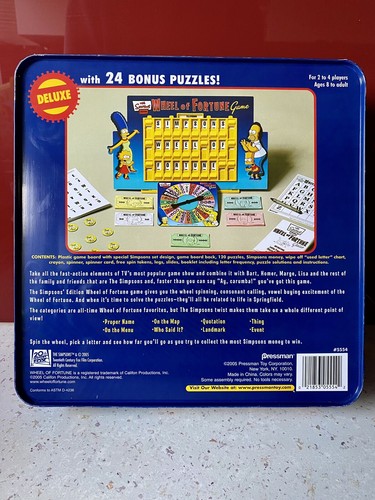 The Simpsons Wheel of Fortune Deluxe Board Game - Pressed Tin Box - Incomplete - Picture 2 of 4