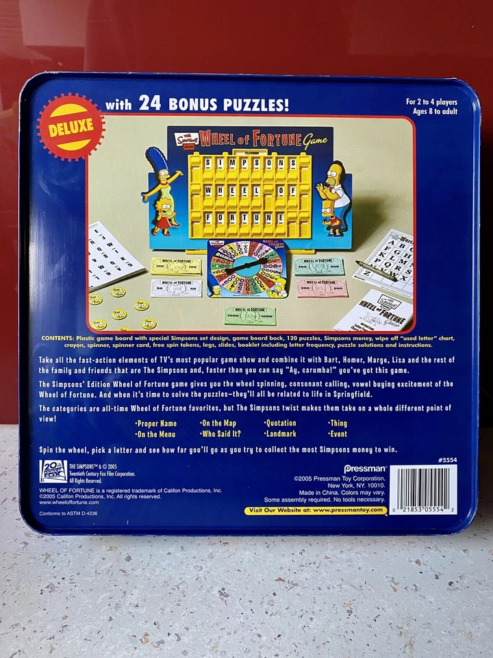The Simpsons Wheel of Fortune Deluxe Board Game  - Pressed Tin Box - Incomplete - Image 2 of 4