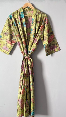 Cotton Kimono Robe Dressing Gown, Block Print Bridesmaid Robe, Summer Nightwear, - Picture 5 of 6