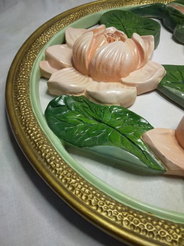 Magnolia Flower Chalkware Wall Decor Hand Painted 16" - Picture 2 of 10
