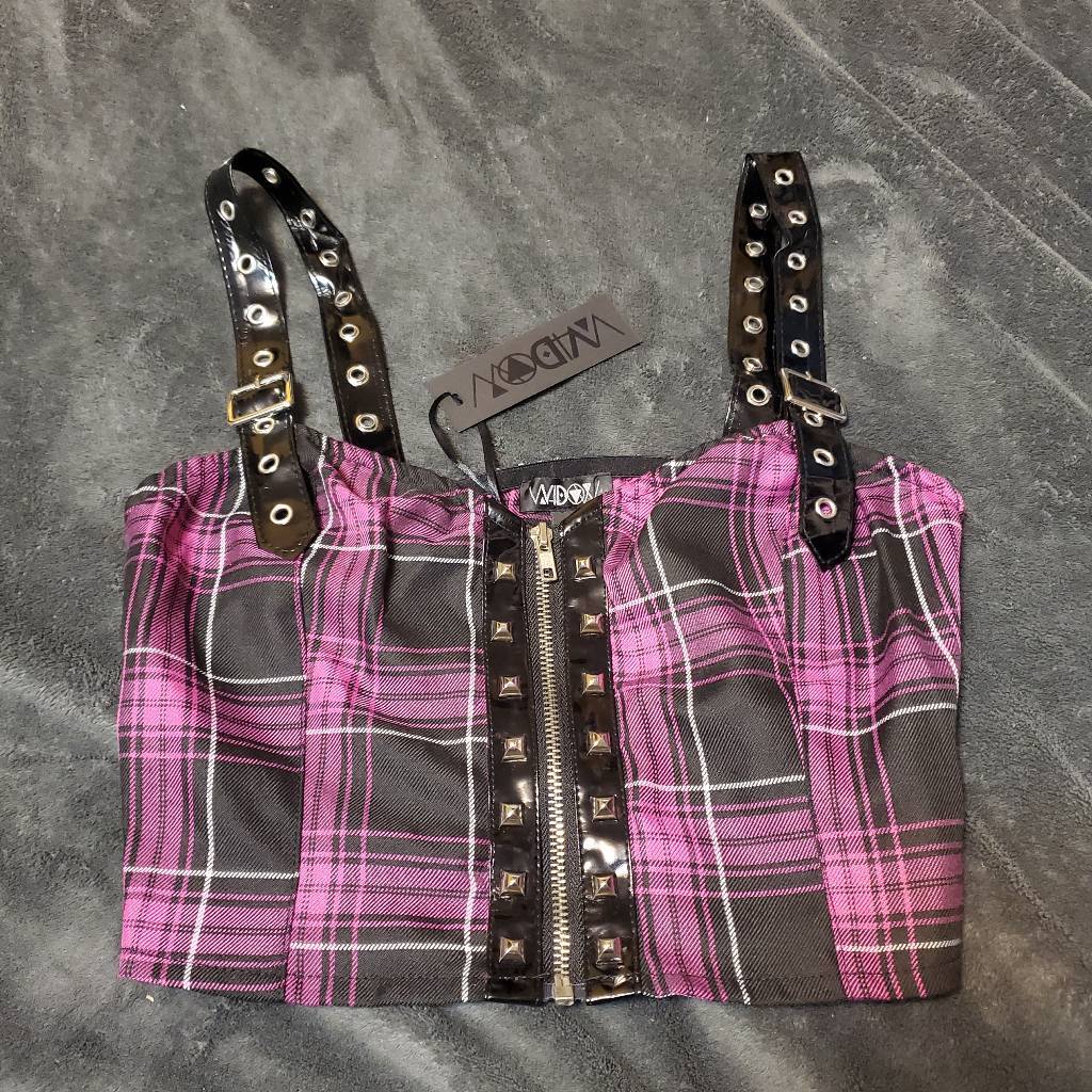 Dolls Kill Widow Emo Punk Rave Plaid Bustier Top M | eBay