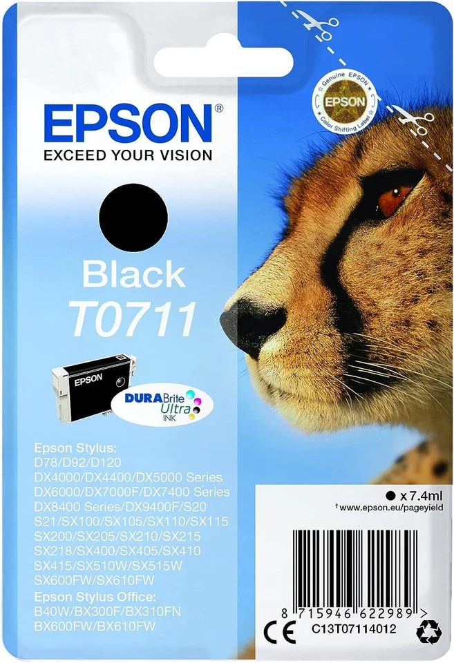 TONER & INKJET CARTRIDGES Epson T0711 cartouche d'encre Noir authentique C13T07114012 (TVA incluse)