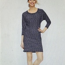 T by Talbots XS Navy/White Slub Wavy Stripe Stretch Nautical 3/4 Sleeve Dress