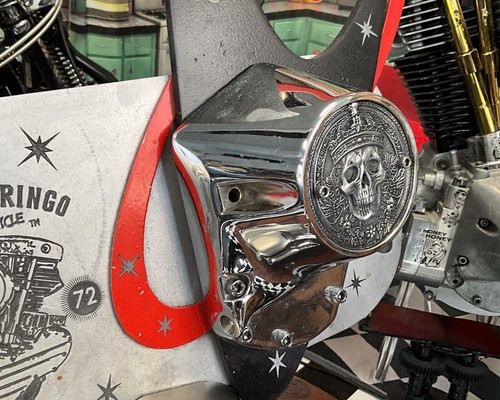 Vicla Wicked Skull King Carved Evo Shovelhead Timing Cover Harley Davidson - Picture 4 of 9