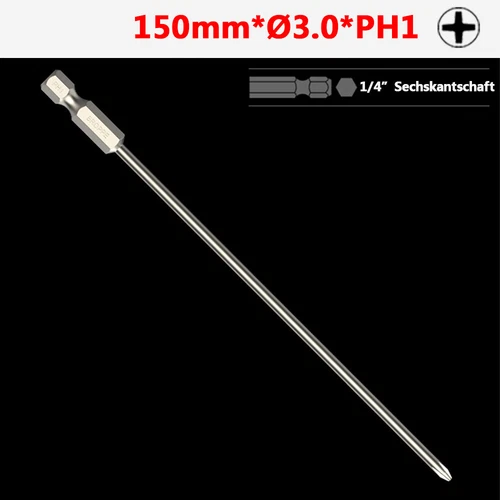 1/4" Magnetisch S2 Stahl Kreuzschlitz Bit PH00 PH0 PH1 PH2 Länge 50mm - 200mm - Picture 58 of 58