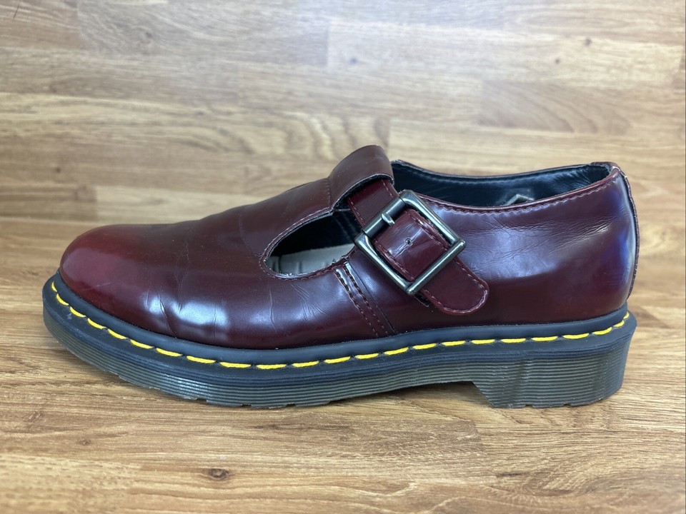 Dr Martens Polley Vegan Red Cherry Faux Leather Mary Jane Shoes Size 5