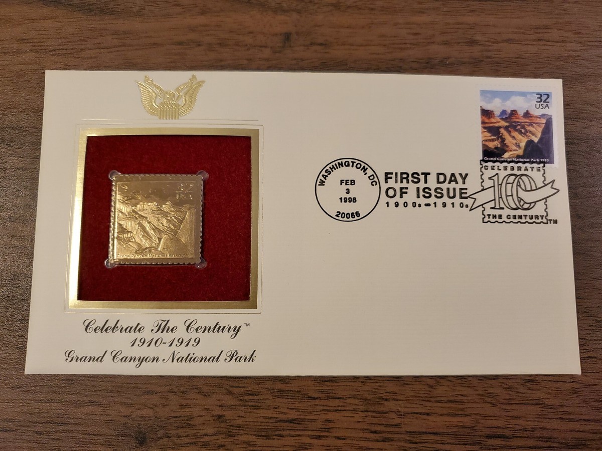 記念グッズ 1919 22kt Gold FDC First Day Issue Stamp-Celebrate the Century 1910
