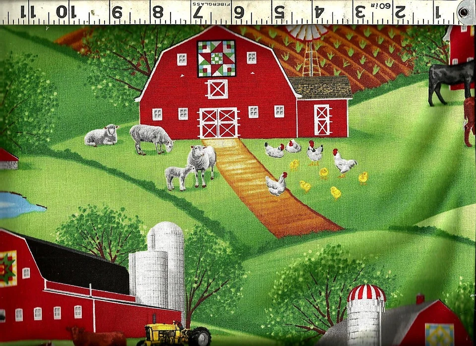 Tesoros atemporales ~ Graneros Granjas Vacas Cerdos Ovejas ~ Tela de edredón 100 % algodón por comprar Foto 3 de 4