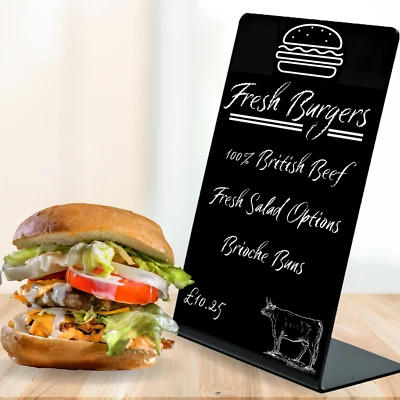 DISPLAY STANDS LTD A4 Portrait Black Acrylic Menu Memo Sign Board Blackboard Countertop (DS38)