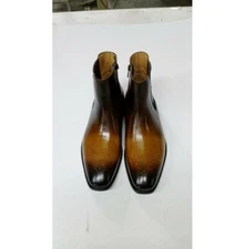 New Men Shaded Tan Brogue Leather Formal Chelsea Ankle Handmade Office Boots