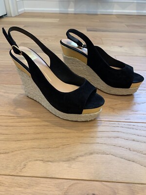 Dolce Vita wedge espadrille sandals platform black suede size