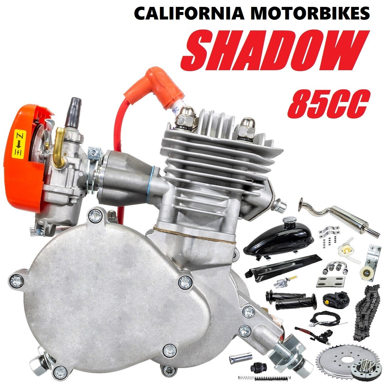 85cc V3 - 85cc 52mm Bore Shadow Complete Motorized Bicycle Engine Kit