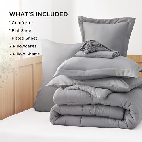 King Size Comforter Set - 7 Pieces Solid King Bed King / California King Grey - Picture 6 of 6