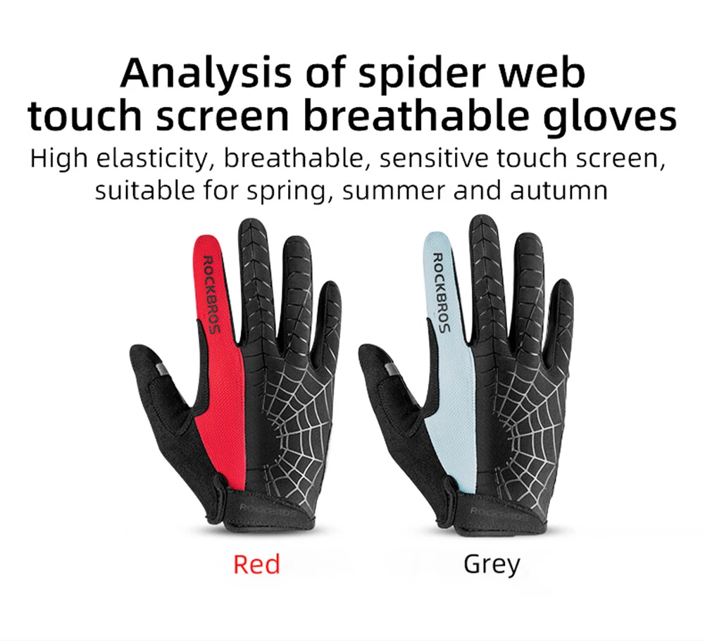 ROCKBROS Cycling Full Finger Gloves MTB Motorcycle Gel Pad Touch Screen Gloves