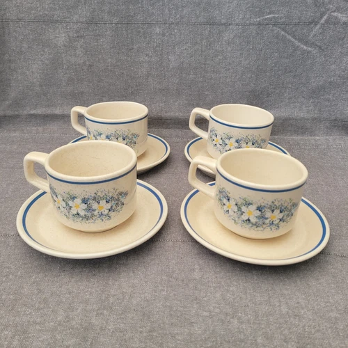 Vintage Temper-Ware by Lenox DEWDROPS 4 Coffee Cup & 4 Saucer Sets Made In USA