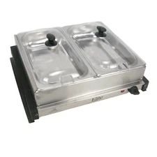 Buffet Warming 2 Station Server Tray Stainless Steel 2.5 Quart Each - NOB