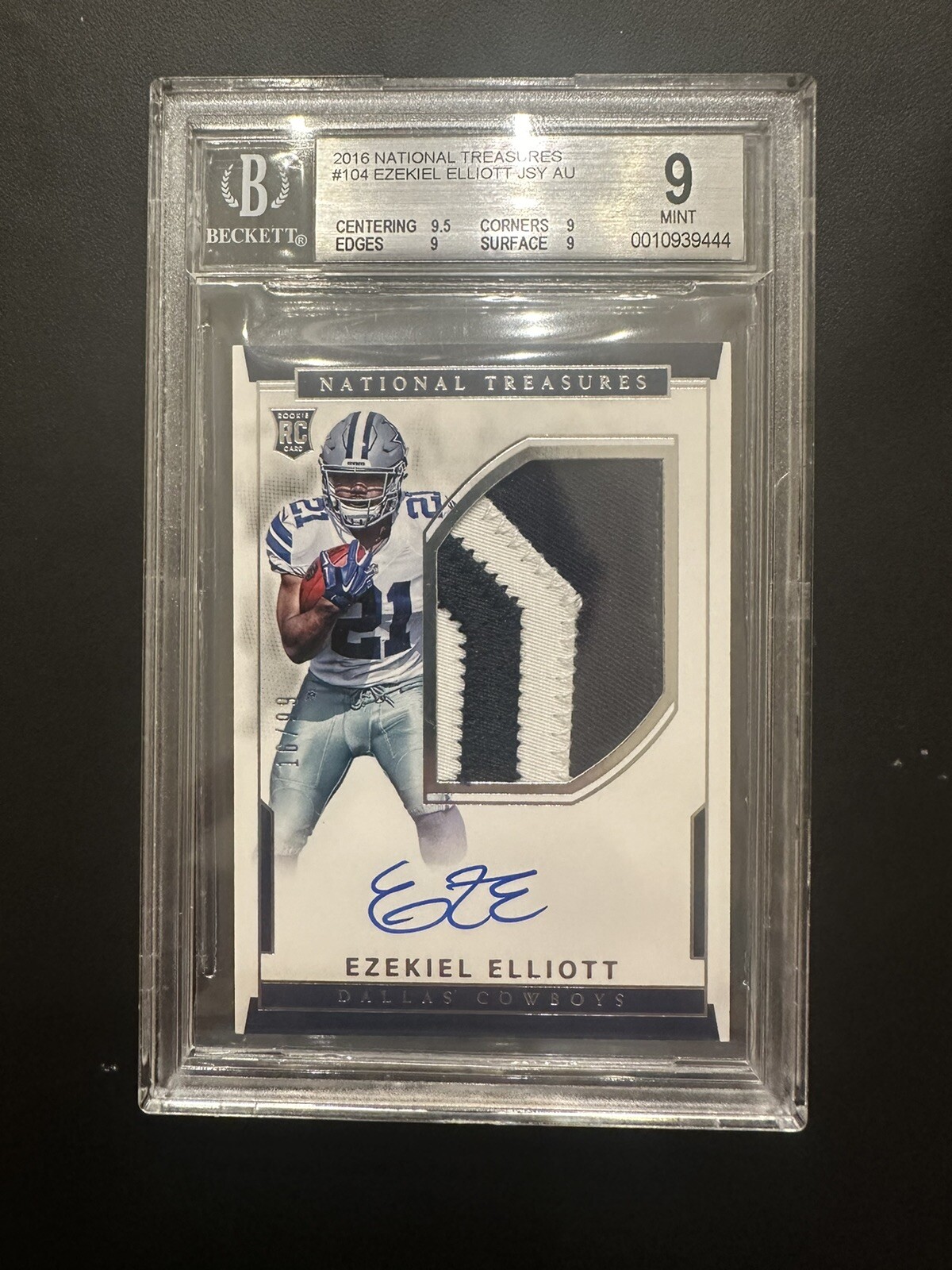 2016 National Treasures Ezekiel Elliott RC #104 RPA /99 BGS 9 Mint 10 Gem Auto!!