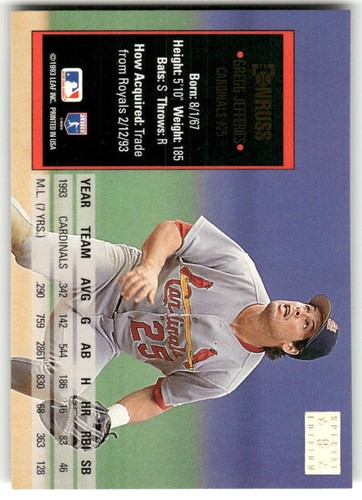 Gregg Jefferies 1994 Donruss Edizione Speciale #9 St. Louis Cardinals - Foto 2 di 2