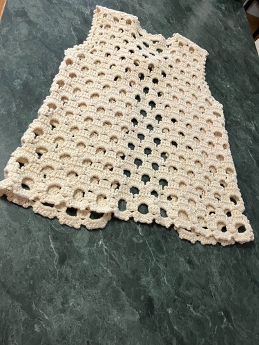 Vintage 70s OOAK Handmade Open Weave Crochet Sleeveless Open Front Tunic Vest - Picture 2 of 11