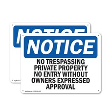  2 Pack No Trespassing Private Property No Entry OSHA Notice Sign Decal Metal