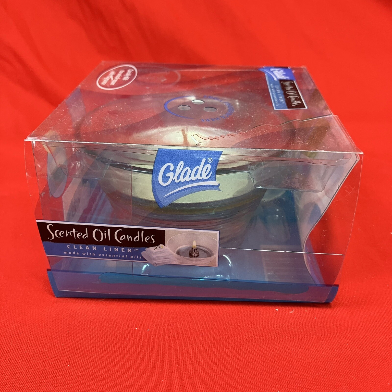 3 - Glade Clean Linen Scented Essential Oil Wax Candles / Glass Holder / Melted thumbnail 4