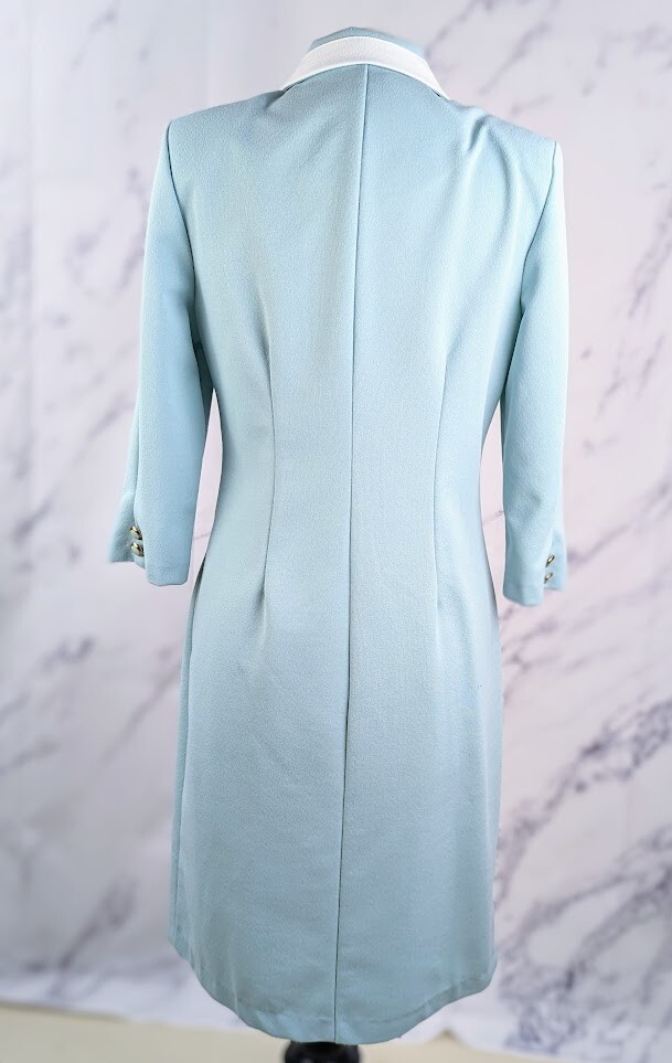 80s Powder Blue Suit Dress Button Down Midi Length Collared Size 12