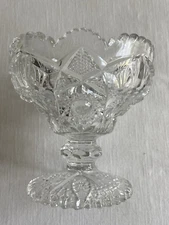 Vintage Small Compote Cut Pressed Clear Pedestal Candy Nut Dish Signed IG
