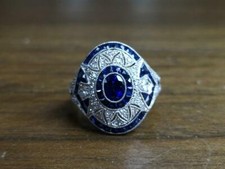 Beautiful Oval Cut Blue Sapphire  White Round CZ Women's Engagement 925 SS Ring