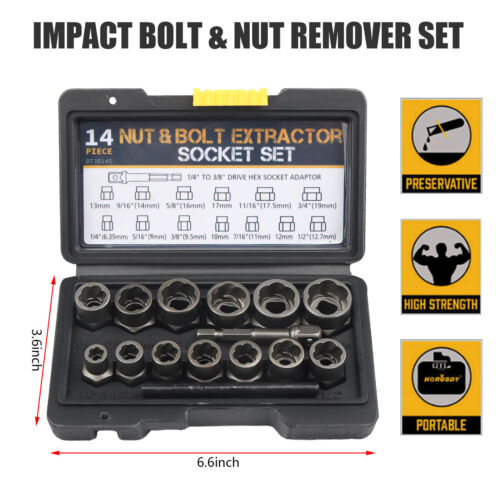 Bolt Extractor Set 15-Piece Bolt and Nut Remover Set with Storage Case - Picture 4 of 9
