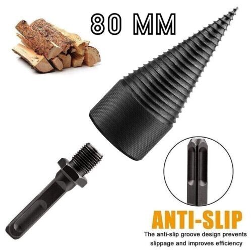 Vite Conica Spaccalegna 80 MM Fresa Legno Punta Per Trapano Con 3 Attacchi Brico - Foto 1 di 8