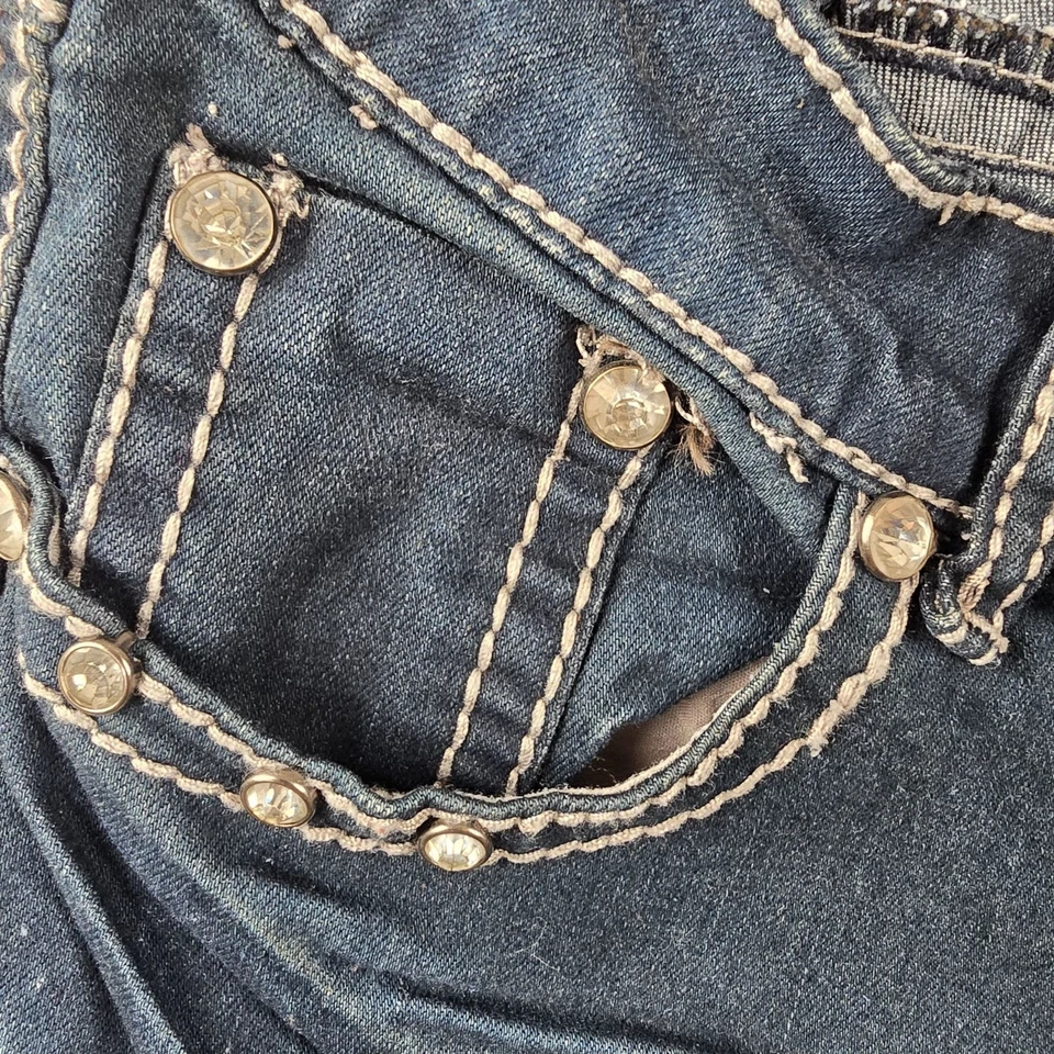 ViVi Diva Womens Dark Wash Bootcut Jeans Size 7 Rhinestone Detail Cotton Blend - Image 3 of 4