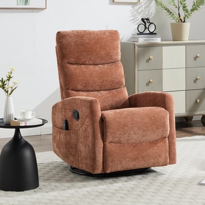 Orange Fabric Recliner Chair with Massage, Heat, Swivel, and Rocker