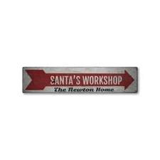 Santa's Workshop, Custom Arrow Family - Rustic Distressed Wood Sign