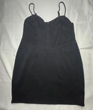 Wild Fable Black Cotton Blend Knit Bodycon Dress L Sweetheart Neck Strappy Short