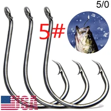 100pcs Circle Fishing Hooks 5# 5/0 Ultra Sharp Carbon Steel Octopus Offset**