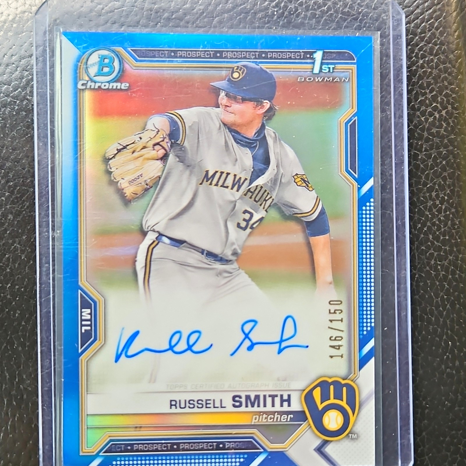 Topps 2021 Bowman Draft 1st Russell Smith Blue Auto 146/150 #CDA-RS Brewers