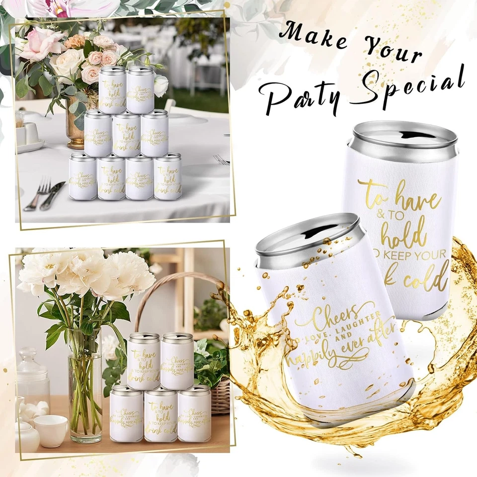 50 Piezas Blanco Boda Lata Enfriador Mangas Granel Compromiso Fiesta Favores Foto 4 de 4