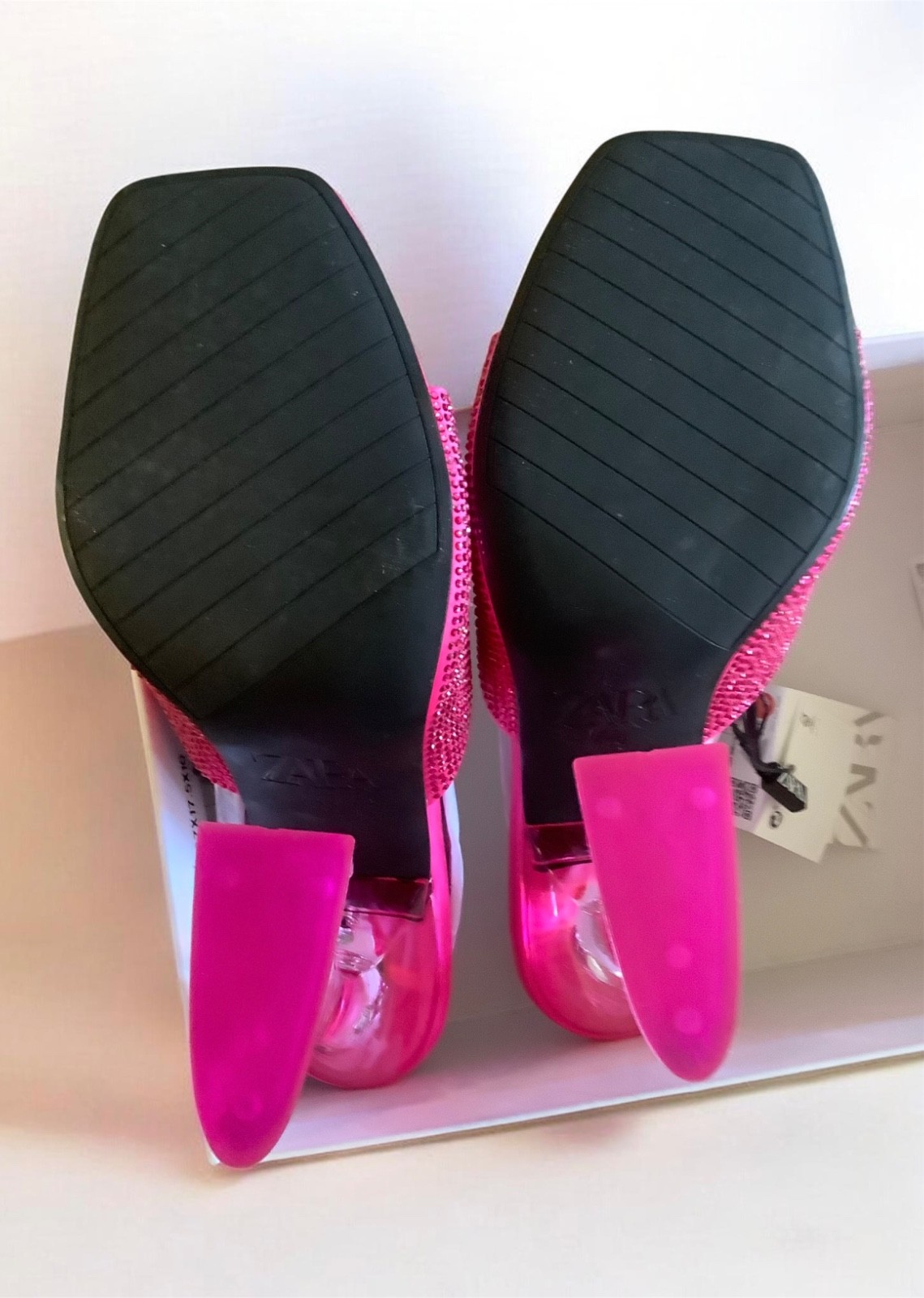 Zara Hot Pink Methacrylate Heels Sandals NWT Crystal Slip Ons Open Toe New 4in g image 6