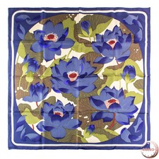 Hermes Carre90 Fleurs de Lotus Scarf Navy Multicolor