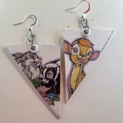 DISNEY Bambi Thumper Flower hand-painted charm Earrings ARTISAN MADE