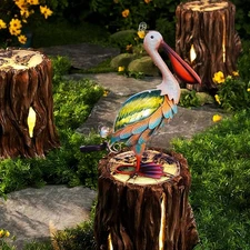 HONGLAND Solar Metal Pelican Statues Garden Sculpture & Statues, Glass Outdoo...