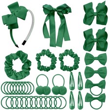 37 PCS Hair Bow Accessories Dark Green School Uniform Clips Headband Ribbon