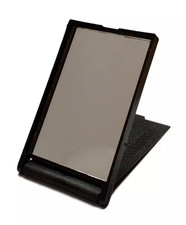 Black Compact Folding Mirror Shaving Makeup Handbag Camping Travel Lightweight