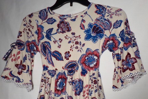 Rare Editions fall dress multi-patterned bell sleeves size 7 loop lace trim - Picture 2 of 5