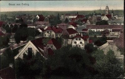 Postcard Erding in Upper Bavaria, partial view of the city, tower - 10212735