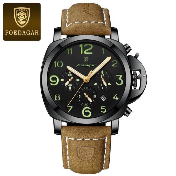 Herren Chronograph Quarzuhr Edelstahl Leder Leuchtzeiger Armbanduhr Datum MäNner-image