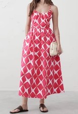 Women’s XXL Smoked Back Poplin Halter Midi Dress Pink Print Banana Republic