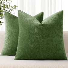 Chenille Spring Throw Pillow Covers 18x18 18" x 18" Pack of 2 Moss Green