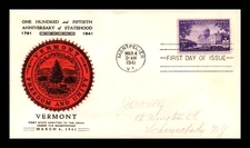 #903 1941 VERMONT STATEHOOD 150TH ANNIV LINPRINT STATE SEAL CACHET FDC PENCIL AD