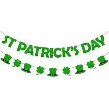 KatchOn, Pre-Strung Glitter St Patrick's Day Banner - 10 Feet, 2 Strings | St...